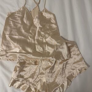Elegant Cream Satin Sleepwear Set